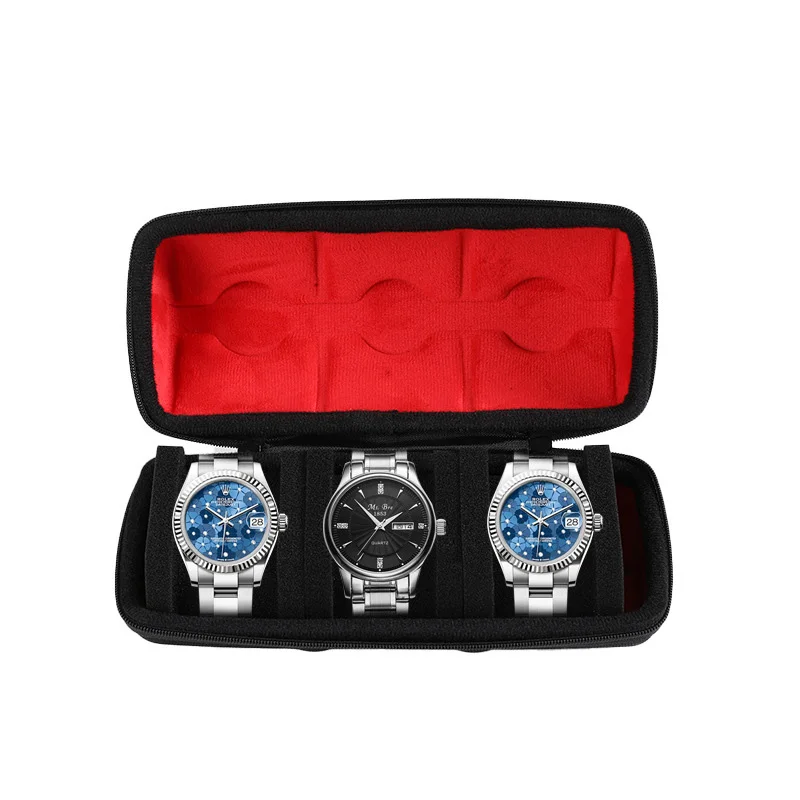 3/5 Slot Travel Watch Box,Hard Shell with Soft Velvet Lining, Shockproof,Pressure-Resistant Black Nylon Storage Case