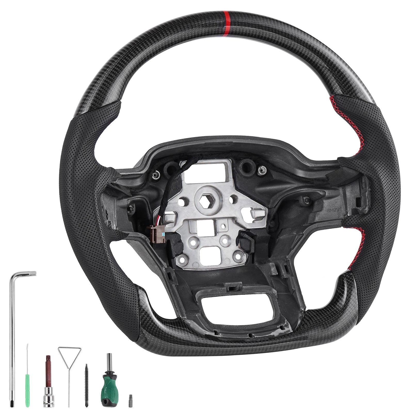 

SucceBuy Steering Wheel for 2021-2024 Ford F150 Carbon Fiber Steering Wheel D-Shaped Flat-Bottom Replacement for Ford F150 Black