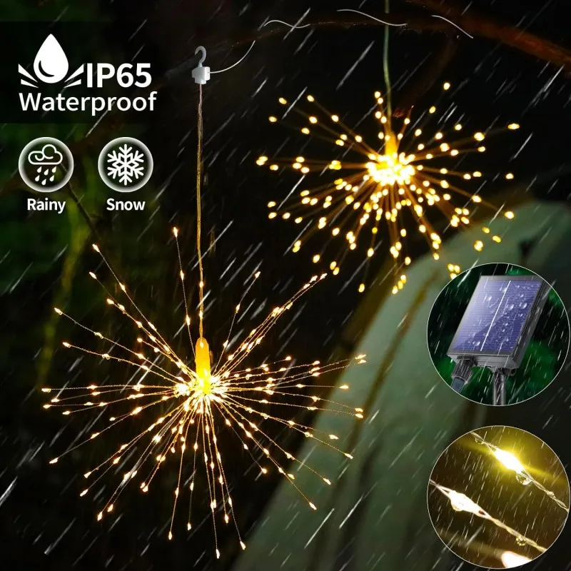 Imagem -02 - Pendurado Solar Firework Light Starburst Lamp Controle Remoto Decoração de Natal Luzes de Fadas Jardim Quintal Pátio Modos 5x90led