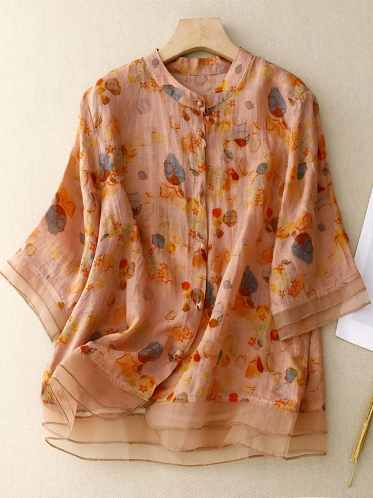 Retro Splicing Cotton Linen ort Sve irt Women's Vintage Patchwork European Tulle Quali Cotton Linen Top