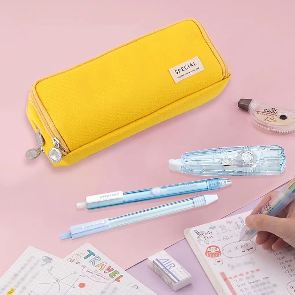 Pencil Case Large Space Storage 3 Compartment Pouch Double Side Opened Student Stationery Desk Organizer School Supplies view 6