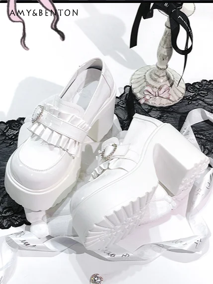 Japanese Mine Series Mass-produced Subculture Mary Jane Shoes Heavy Industry Love Rhinestone Cute Leather Platform Shoes Student