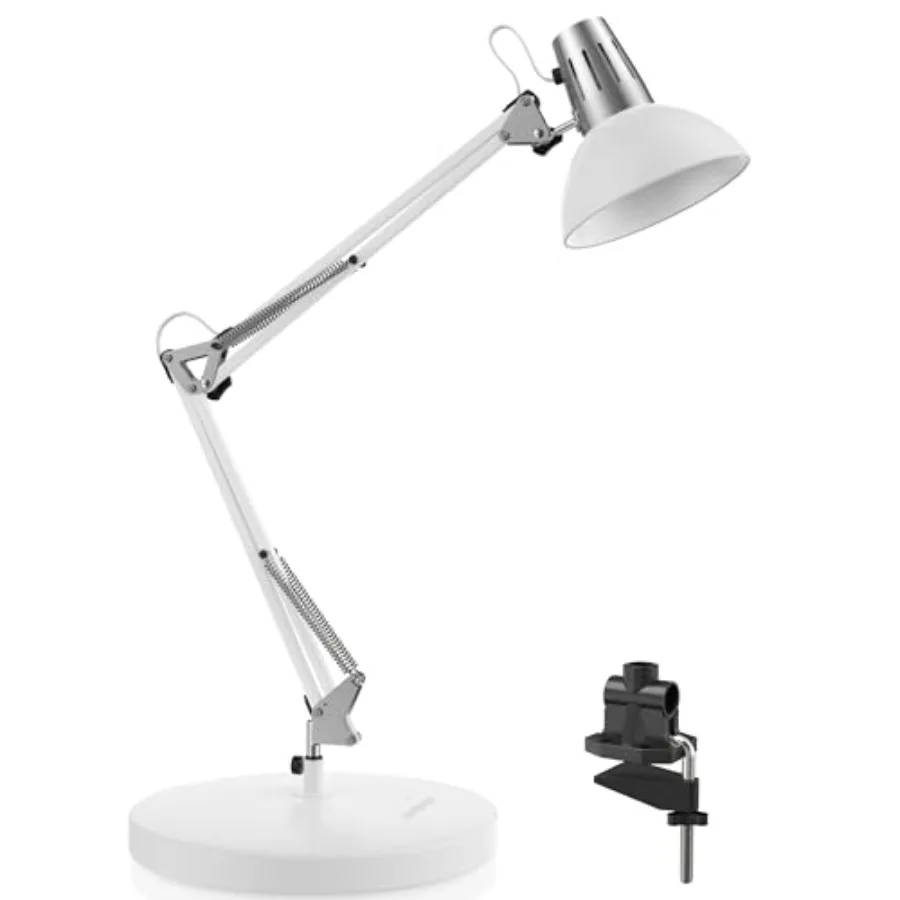 

Metal Desk Lamp, Adjustable Goose Neck Architect Table Lamp with On/Off Switch, Swing Arm Desk Lamp with Clamp, Eye-Caring Read