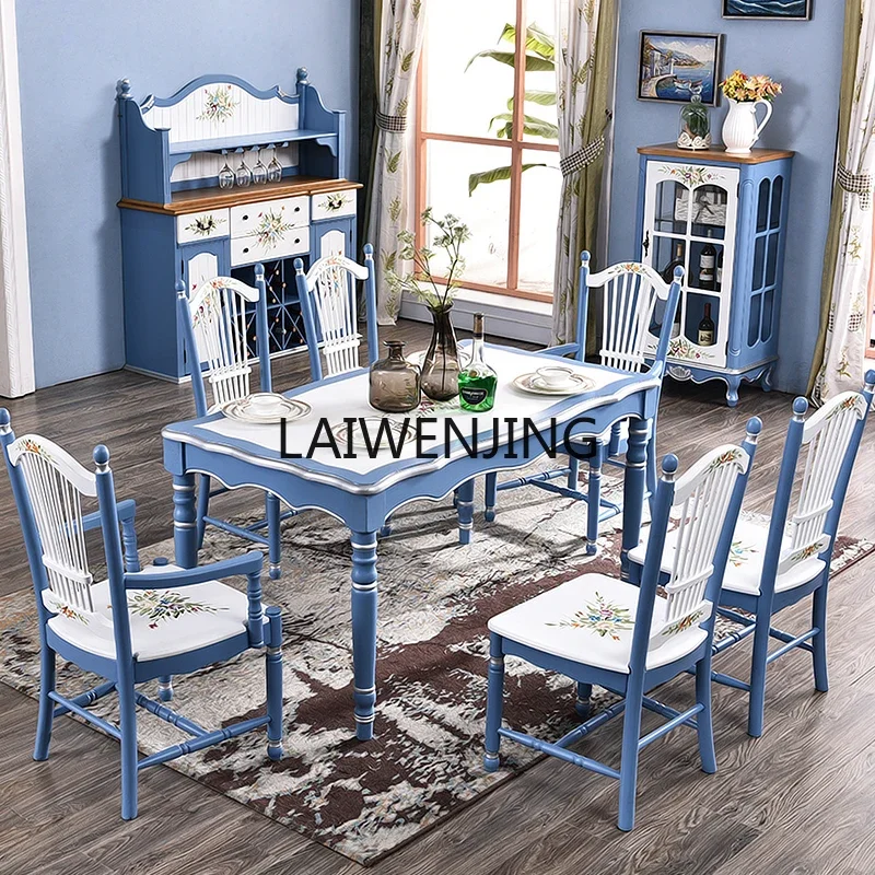 

HLZ American country solid wood dining table and chair combination western dining table rectangular 6-person dining table