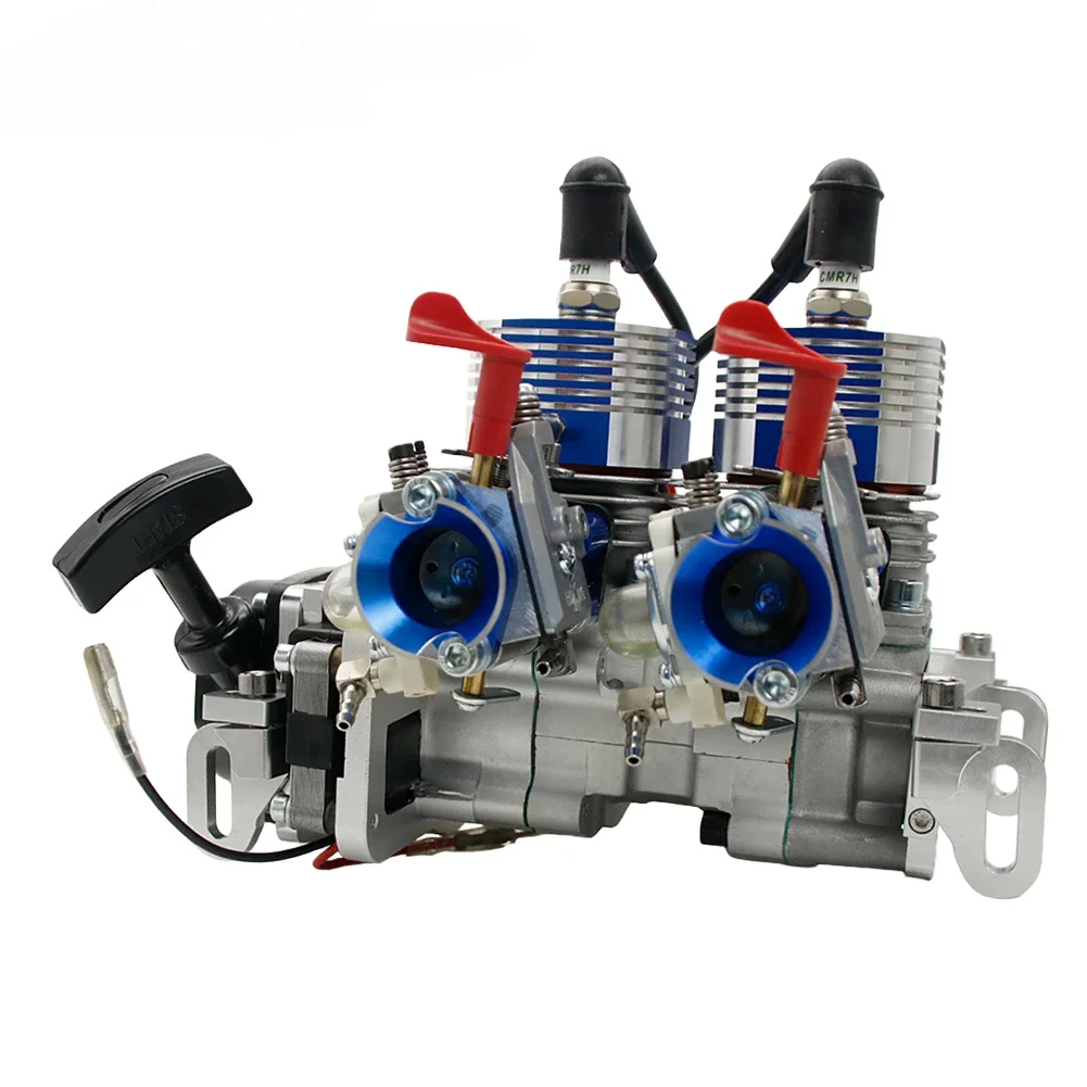 58cc Twin Cylinder Gas Engine Model DIY Mini Reverse Clockwise Rotation Suitable for RC Boat Model Toys and Lab Teaching