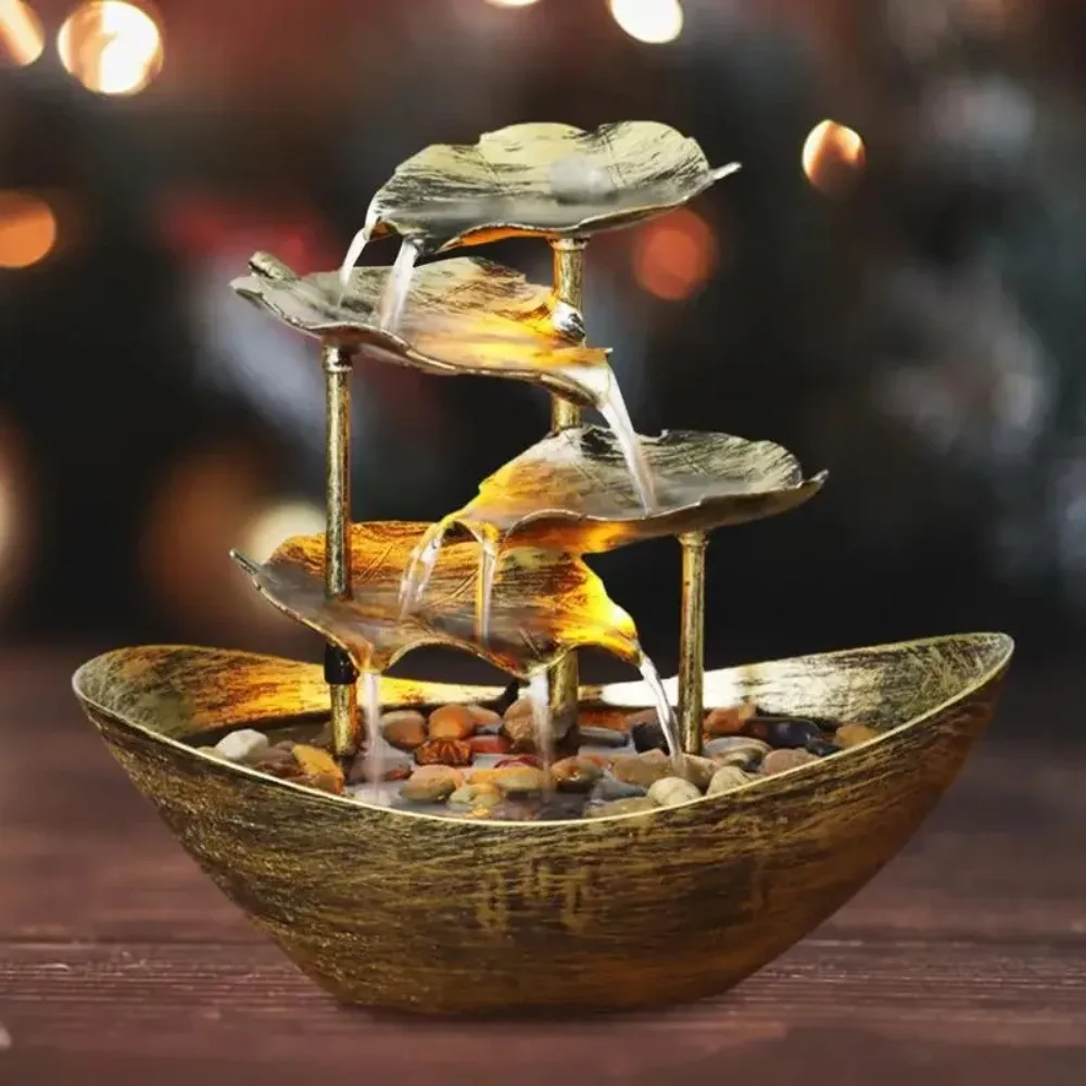 Tabletop Fountain Waterfall Fountain for Indoor Decor Water Over Sailing Lotus Leaf Electric Pump Soothing Calming and Relaxing