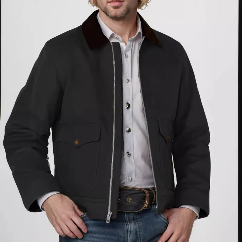 2024 Chaqueta informal sencilla de primavera y otoño para hombre, abrigo con cuello, cárdigan con cremallera a juego de colores