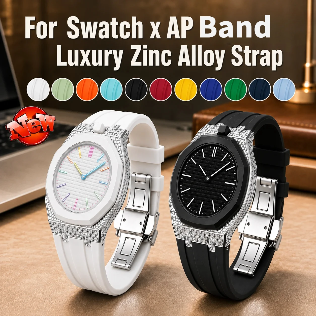 New Stainless Steel With Moissanite Diamond Case& Silicone Watch Band For Swatch Mod Kit Strap Changer Wristwatch High Quality