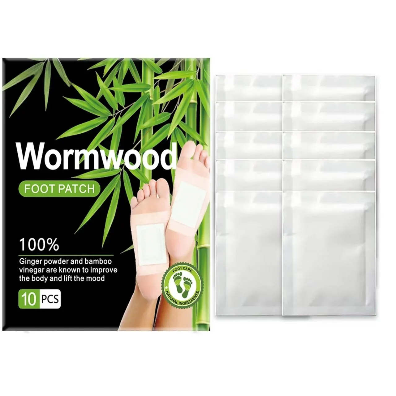 Argy Wormwood Bamboo Charcoal Foot Patch Dehumidification Foot Massage Improve Sleeping Foot Patch Care 10 Stickers