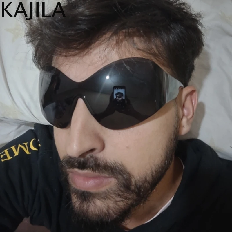 Übergroße Y2K Punk Randlose Sonnenbrille für Damen und Herren, Großer Rahmen Steampunk Schmetterlings-Schutzbrille für Damen, 2000er-Jahre Goggle-Brillen – Detail 1