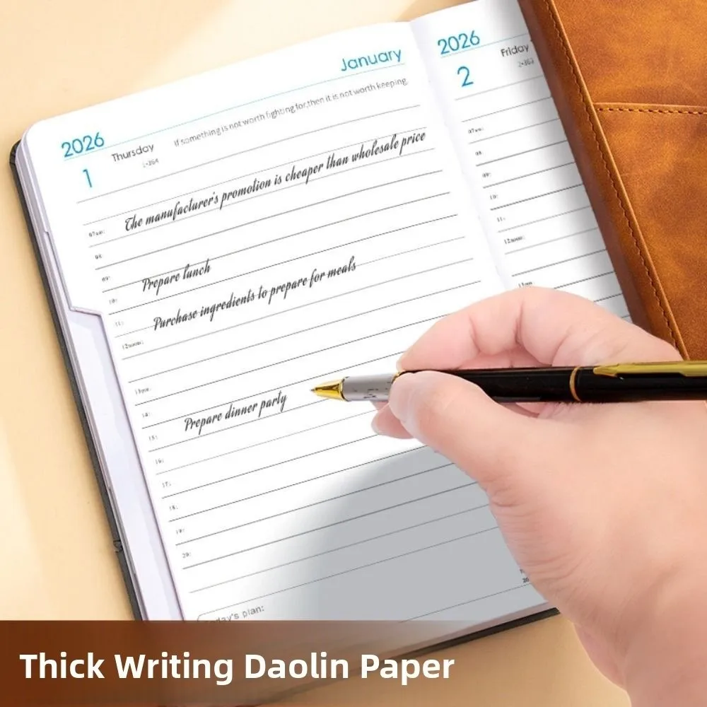 English 2026 Schedule Planner Notepad 12 Months Wear-resistant A5 Agenda Planning Notebook Bookmark Thick Paper