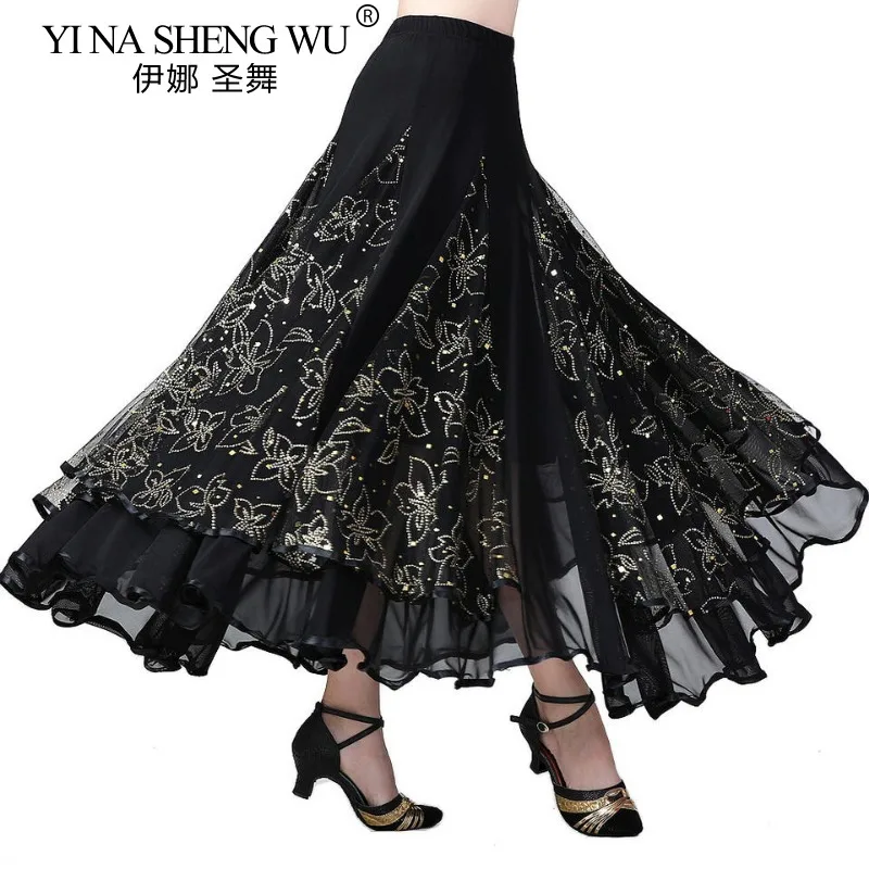 볼룸 댄스 모던 댄스 연습 스커트 여성 스팽글 대형 스윙 스커트 스퀘어 댄스 댄스 롱 스커트 퍼포먼스 댄스 스커트
