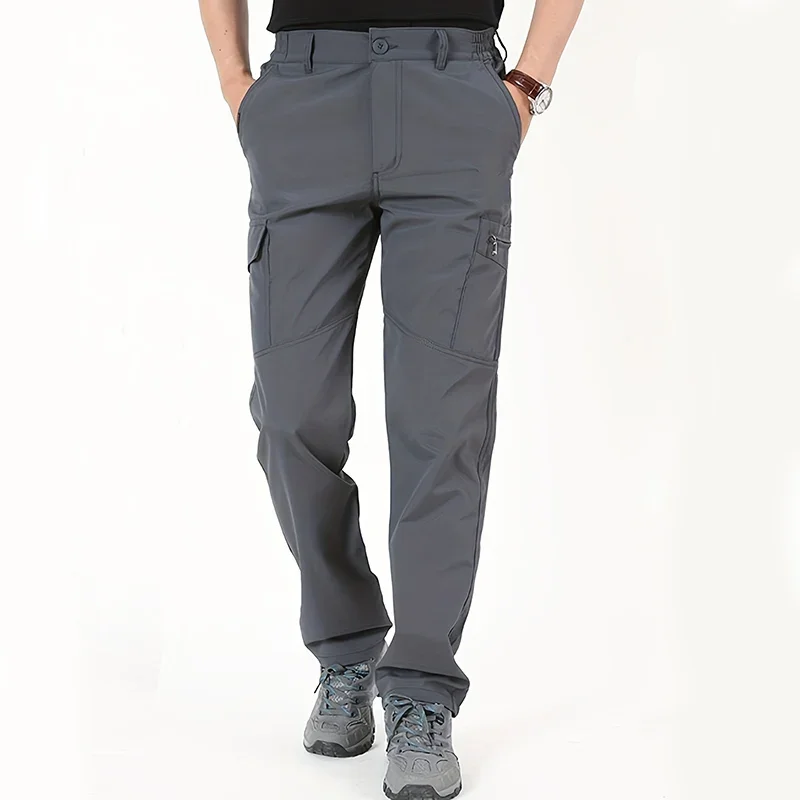 2024 ทํางานกลางแจ้งยุทธวิธีกางเกงผู้ชายฤดูหนาว Casual Cargo กางเกงกันน้ําขนแกะเรียงรายกางเกงเดินป่าเดินทาง Workwear
