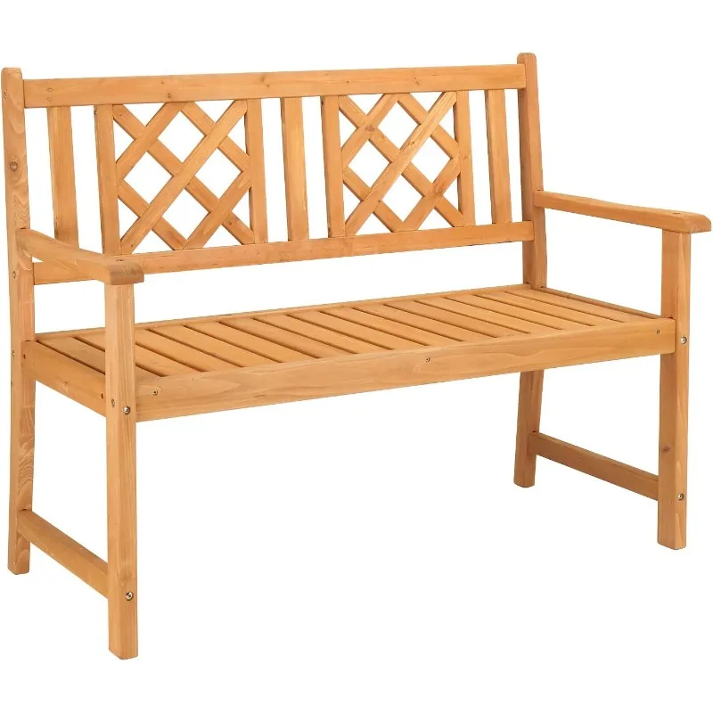 Wooden Garden Bench, Outdoor Wood Patio Bench, Rustic 2-Person Loveseat Chair w/Armrest for Porch Poolside Park