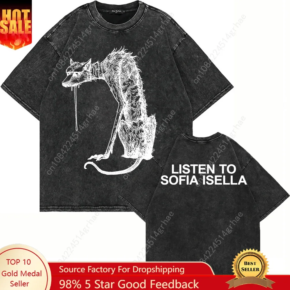 

100% Cotton Vintage Washed Sofia Isella I'm Camera Dog's Dinner T Shirt Men/Women Bunny The Glow Oversize Acid Wash Tees Shirts