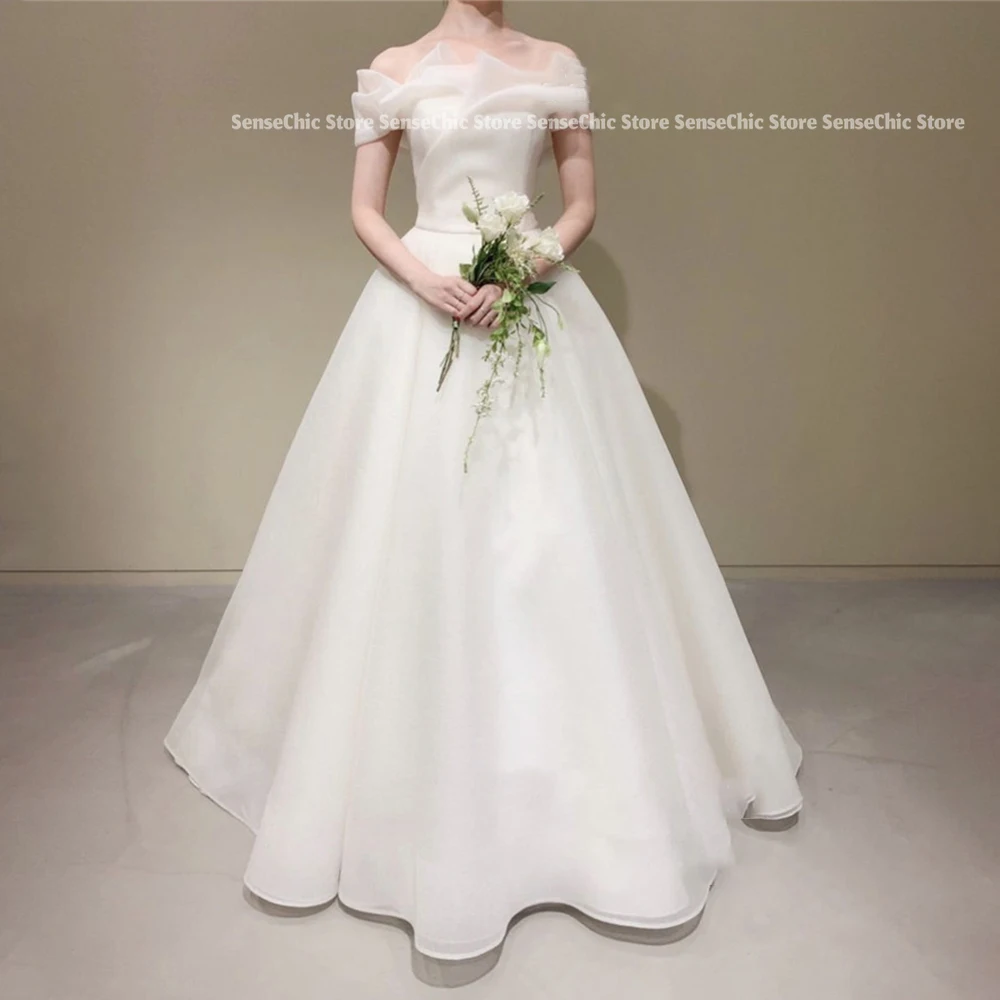 오프 숄더 프릴 웨딩 드레스 Tulle Korea 공식 민소매 Photoshoot 웨딩 드레스 Simple Bride 가운 드레스 맞춤형