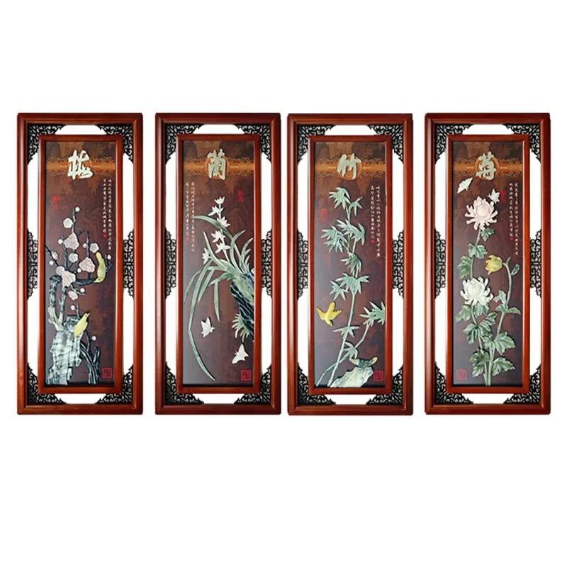 

Hanging Chinese new solid wood background wall Meilan bamboo national style Meilan bamboo chrysanthemum