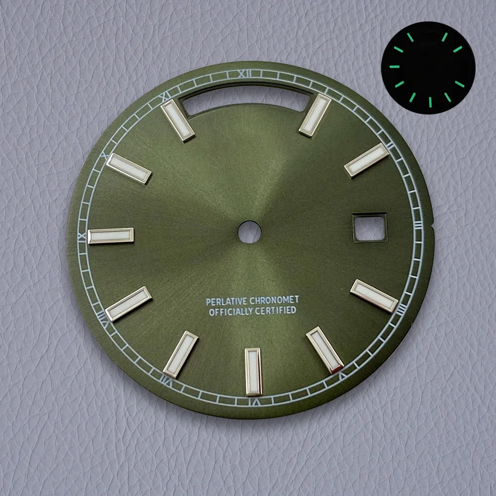 Novo 31mm s logotipo dia e data dial caber 8285 movimento verde luminoso sunray de alta qualidade dial relógio modificação acessórios