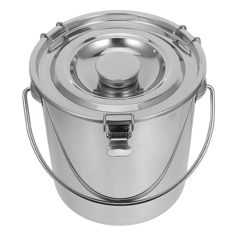 

1pc Sealed Lifting Bucket Stainless Steel For Water Rice Oil Milk Storage Portable Airtight Container Home Camping Grease