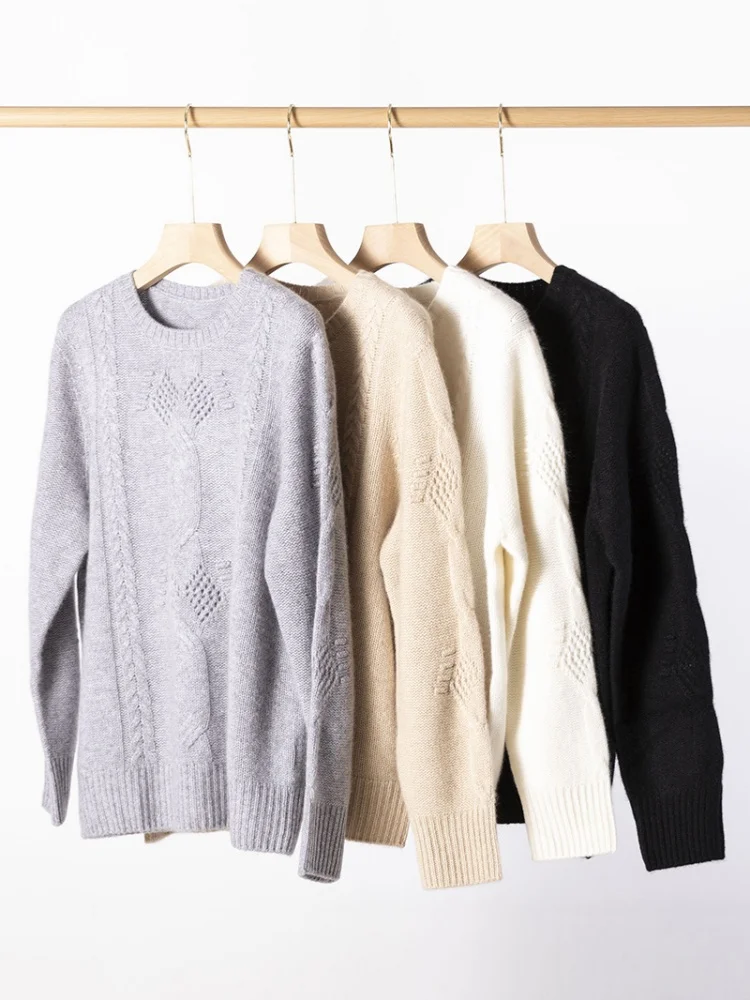 Birdtree, 100% Cashmere Thicken Sweater, Long Sleeve Soft Top, Women's Knitted O-neck Warmth Pullover, 2026 Winter New T69709JF