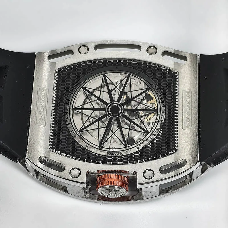 TVSILA Original Miyota Men's Automatic Mechanical Watch Stainless Steel Case Silicone Band Skeleton Waterproof Sport Wristwatch - Image 2