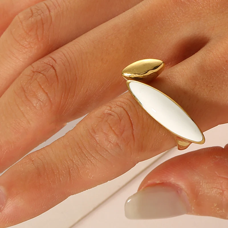 Boho Enamel Color Leaf Finger Rings for Women Stainless Steel Adjustable Opening Tail Ring Fashion Jewelry Gifts anillos mujer