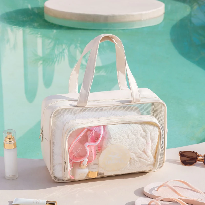 Cosmetic Bag Transparent PVC Large Capacity Storage Bag Swimming Bags Wet Dry Separation Sports Bag Beach Travel Handbag