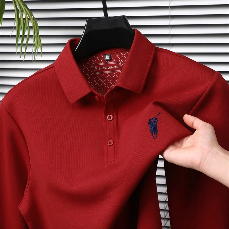 تي شيرت رجالي بأكمام طويلة موضة خريف وشتاء 2025 قميص بولو كاجوال للأعمال مع شعار حصان صغير #5