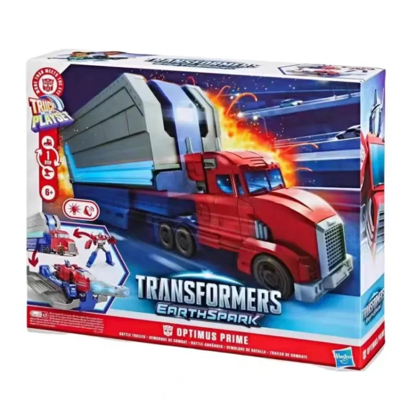 Originale Hasbro Transformers EARTHSPARK OPTIMUS PRIME con Rimorchio e Benna, Action Figure Anime, Modellino da Collezione