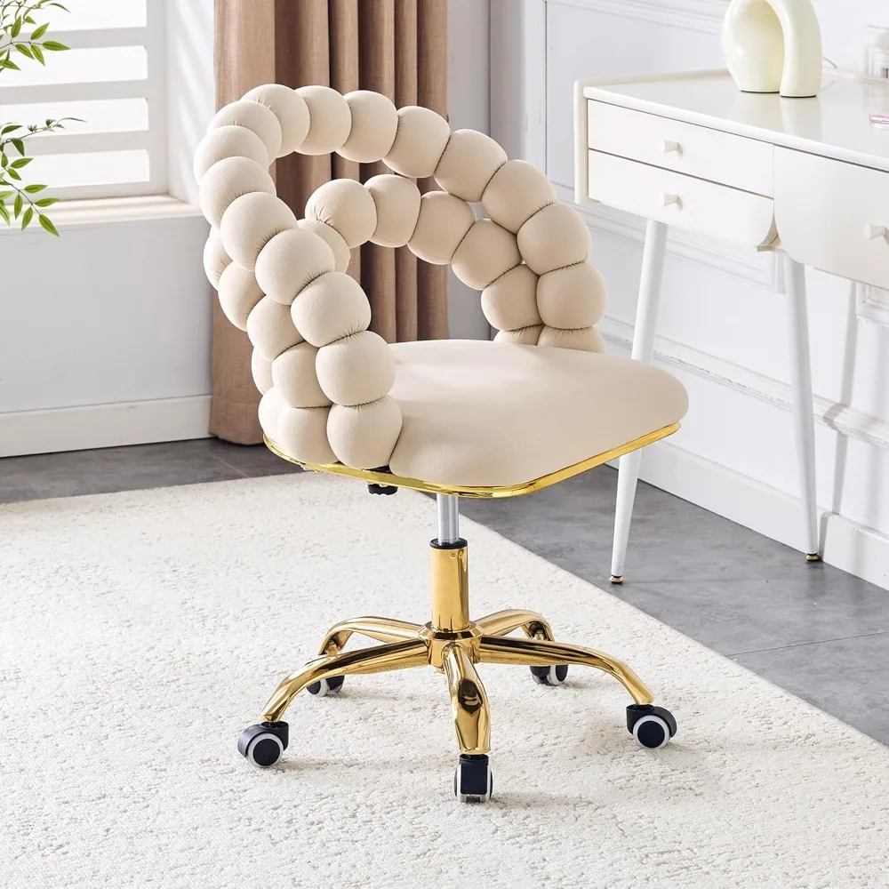 

Vanity Chair with Wheels, Velvet Vanity with Back and Gold Legs, Modern Home Office Desk Chair Upholstered Accent