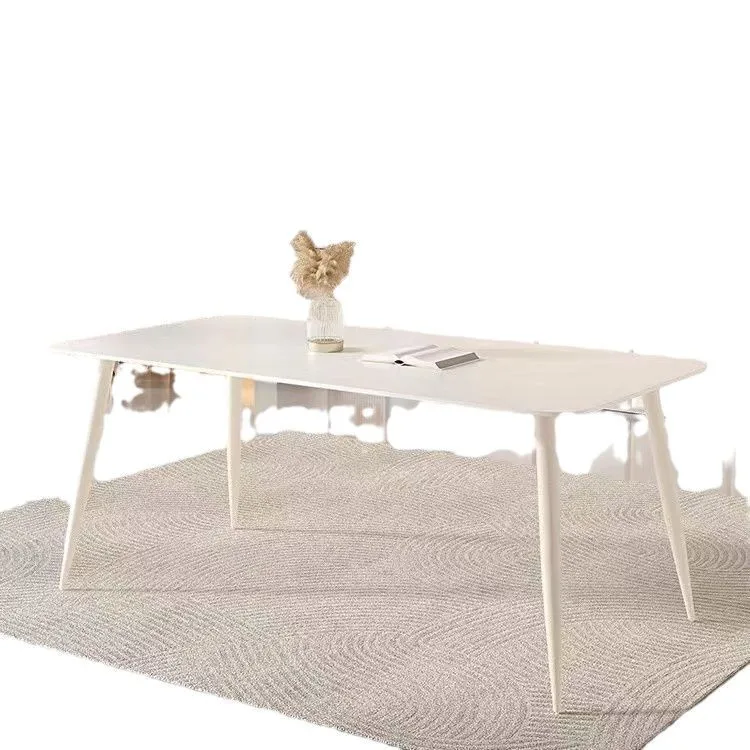 

Italian rock slab dining table and chairs minimalist pure white pure black living room modern simple rectangular household table