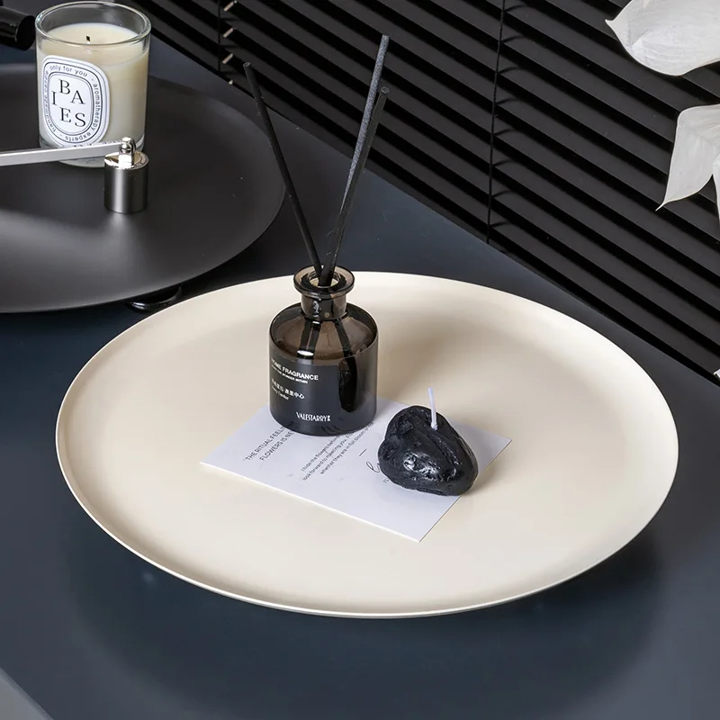 Modern Minimalist Round Foot Tall Tray Entryway Metal Ambiance Arrangement Home Storage Tray Decoration