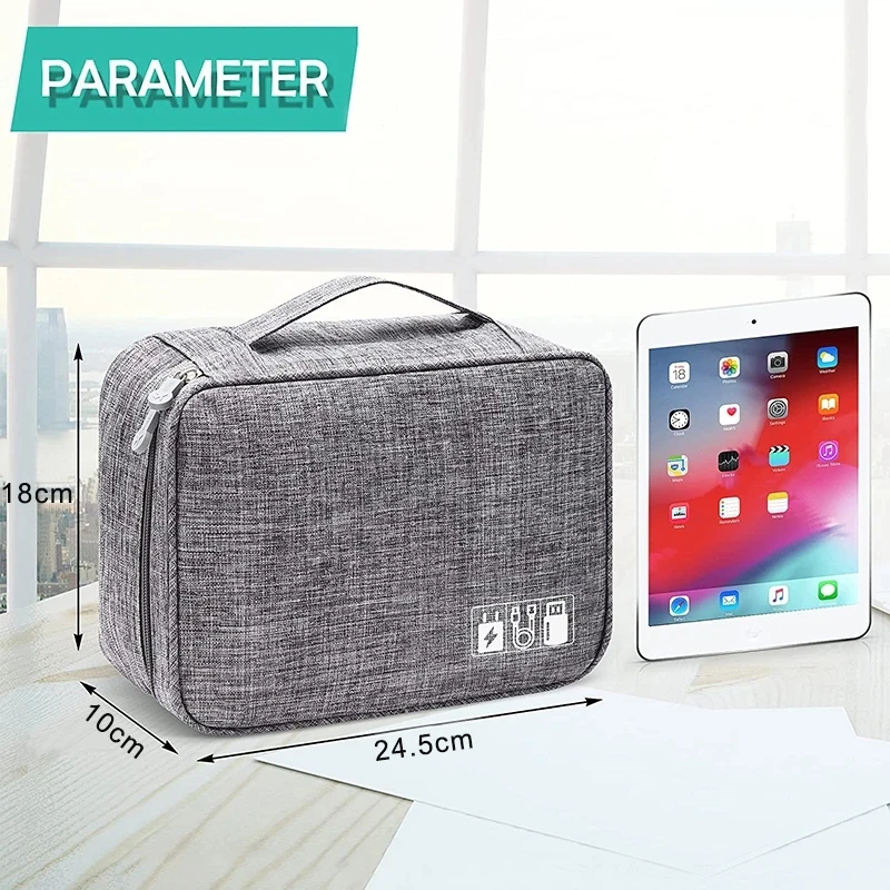 Organizador electrónico portátil de viaje, bolsa de almacenamiento con asa, cargador de línea de datos USB, impermeable