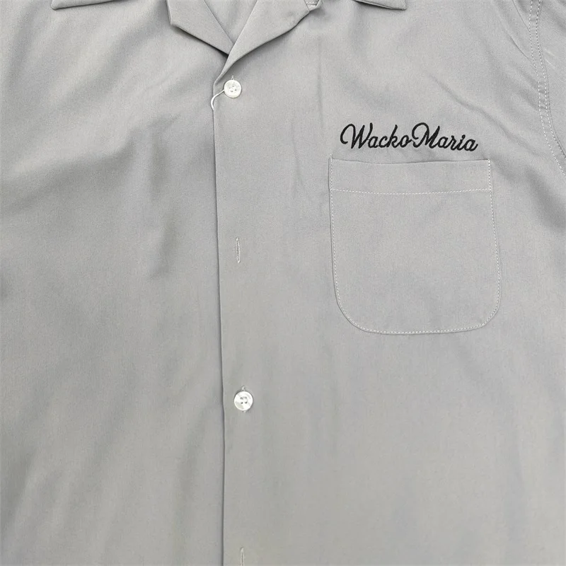New Men's Women's Shirts WACKO MARIA Solid Colours Cursive wacko maria Embroidered Hawaiian Long Sleeve Shirt
