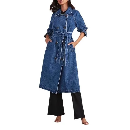 Fashion Women's Belt Denim Jacket Pant Set Lapel Long Sleeve Pockets Coats Wide Leg Pants 2026 Autumn Lady Casual Chic Suit