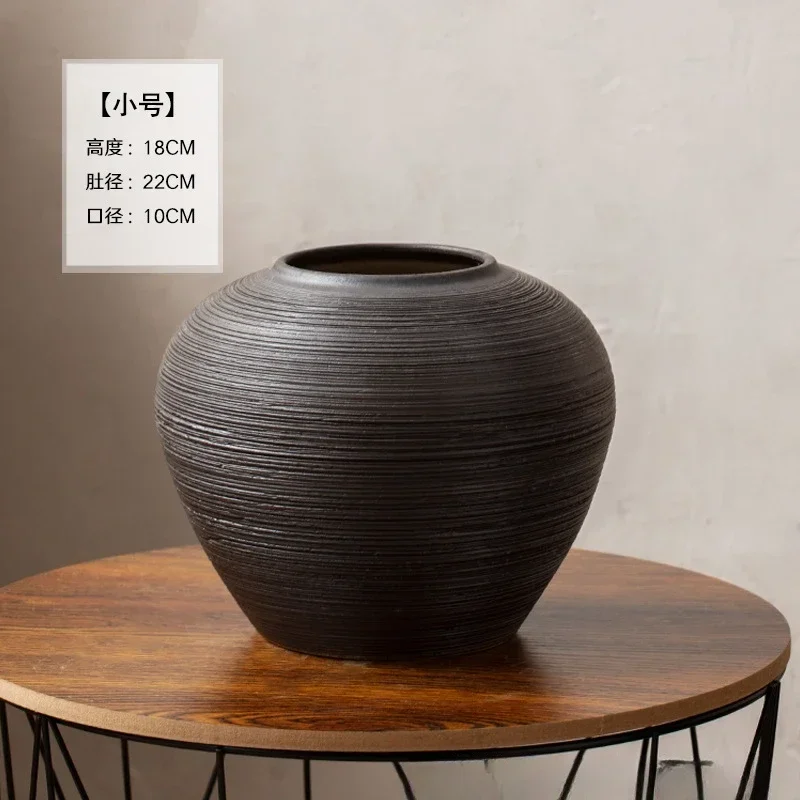 Floor To Ceiling Solid Color Black Vase Dried Flower Hydroponic Vase Ceramics Home Retro Porcelain Decorative Ornaments