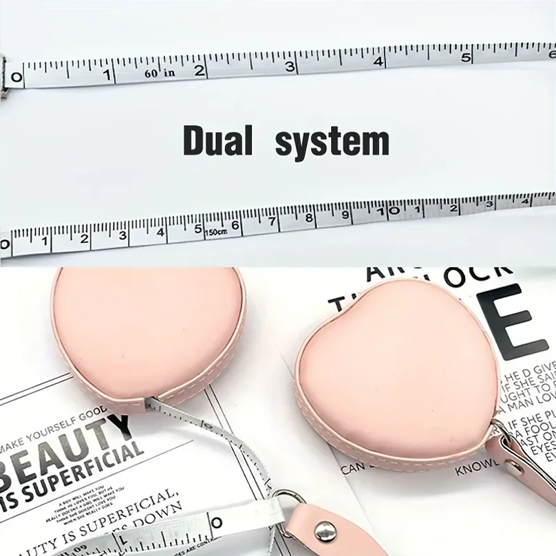 1pc Multi-Functional PU Leather Pink Love Small Tape Measure - Waist and Bust Measuring Cloth Ruler for Home Use 1.5 Meters Long view 4