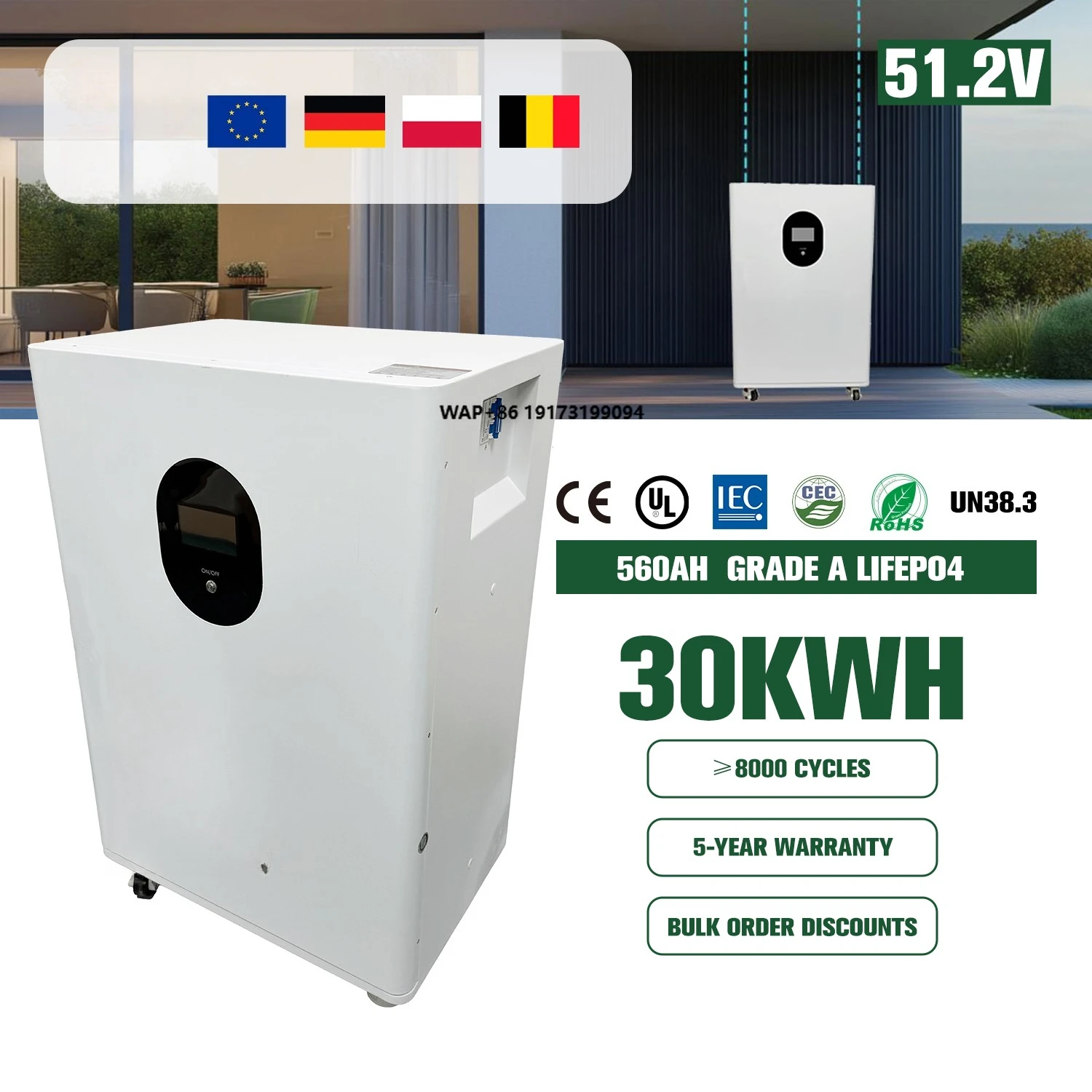 30kWh High Cycle Life 10-Year Warranty Home Solar Storage Battery | Zsen 51.2V 200Ah LiFePO4 Wall-Mounted Operating Temp