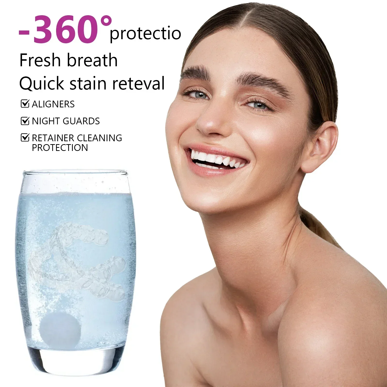 Confezione da 30 compresse detergenti per protesi: pulizia profonda effervescente portatile per protesi e fermi. Cura della manutenzione regolare.