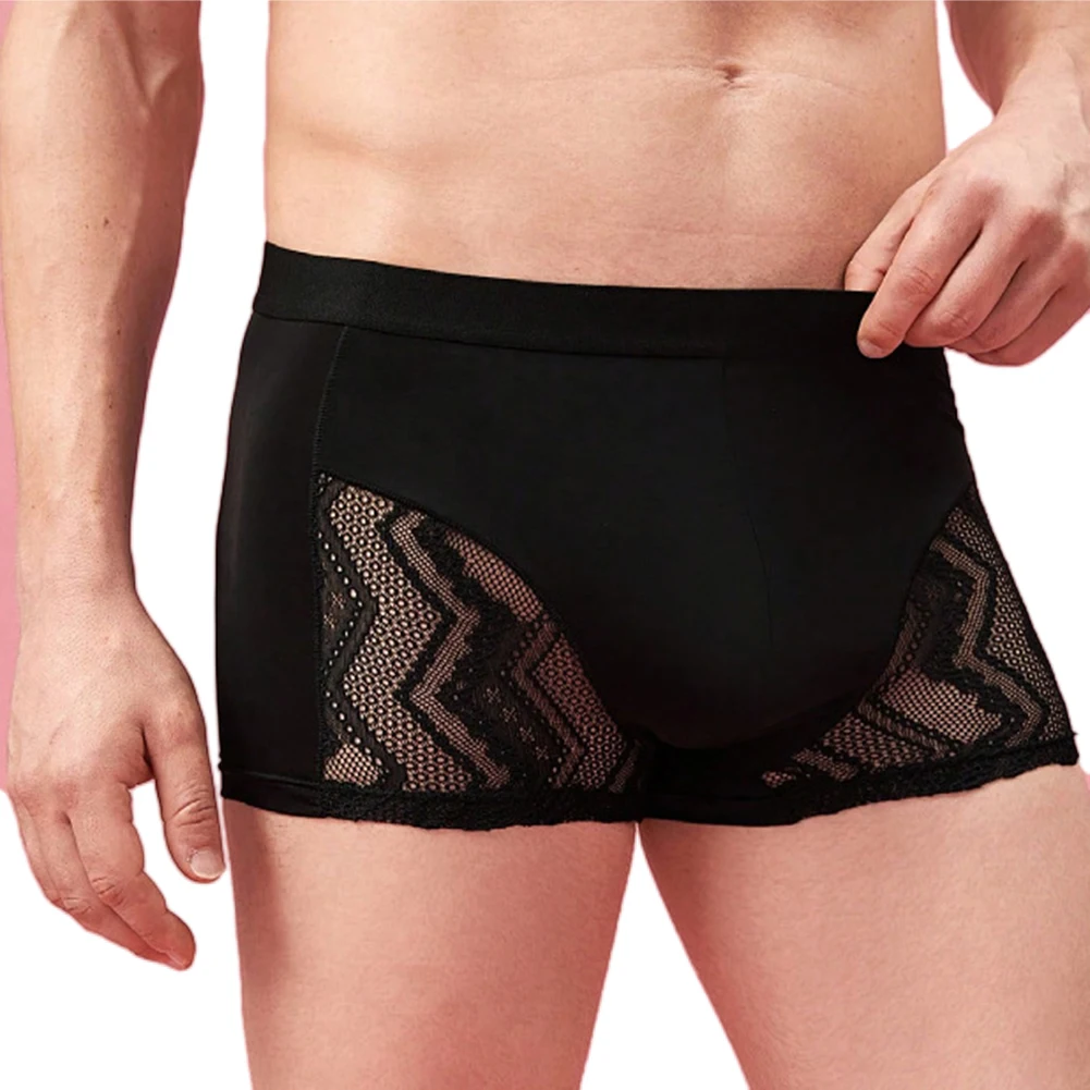 Lencería Sexy de estilo suave para hombre, ropa interior tipo bóxer, bragas cortas de encaje M XL, calzoncillos de licra, M XL