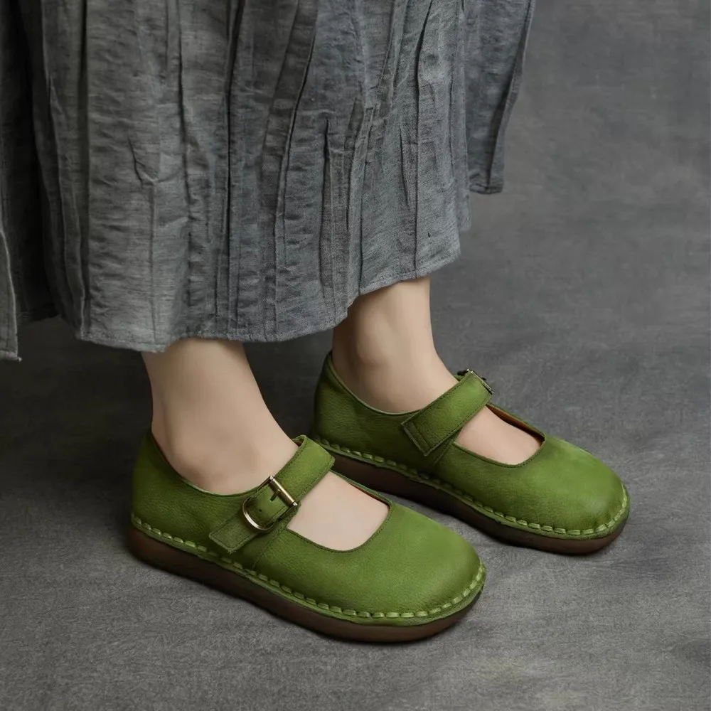 

GKTINOO 2026 Handmade Genuine Leather Flat Shoes Women Retro Style Slip On Casual Loafers Soft Sole Literary Style Women Shoes