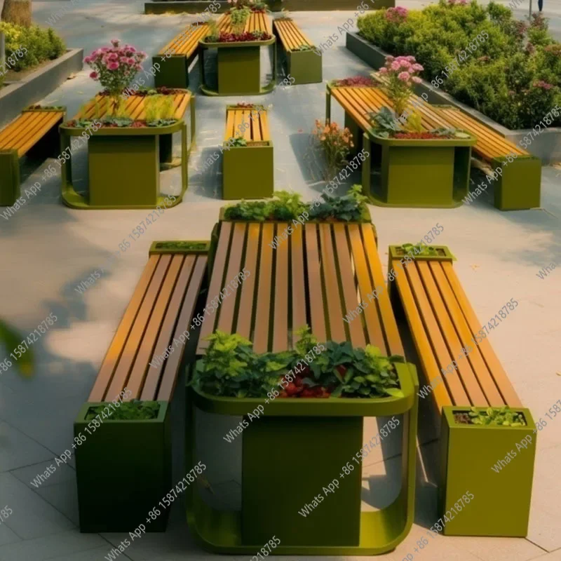A63 Outdoor cafe tables and chairs flower box outdoor open-air courtyard square waterproof sunscreen flower slot seat