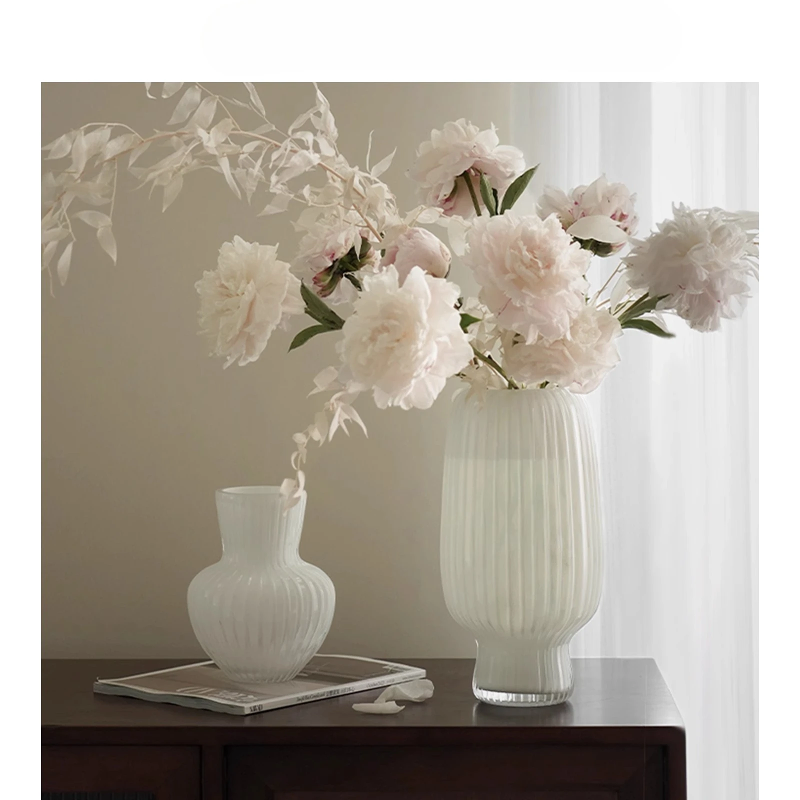 White porcelain glass vase living room coffee    fold design flower arrangement