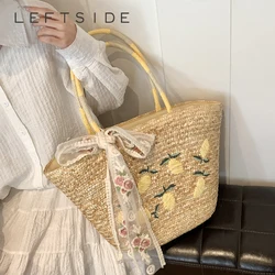 Summer Large Straw Bags for Women Handmade Beach Bags 2024 Korean Fashion Ribbon Woven Handbags Travel Shopper Shoulder Bags