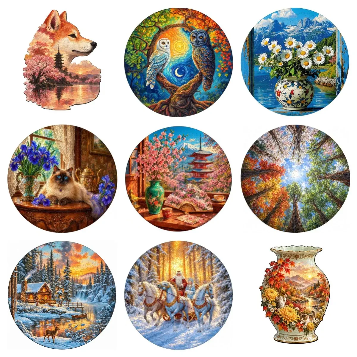 Wooden Animal Jigsaw Puzzles Unique Irregular Shape Cat Owl Landscape Wood Puzzle for Adults Kids DIY Educational Toy Gift