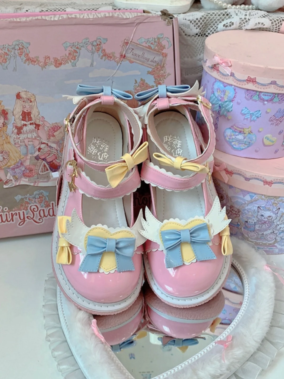 Lolita Cosplay Sweet Tea Party Mandarin Duck Shoes Cos Girl Cream Bubbles Bow scarpe Kawaii Lolita Girls scarpe con tacco alto