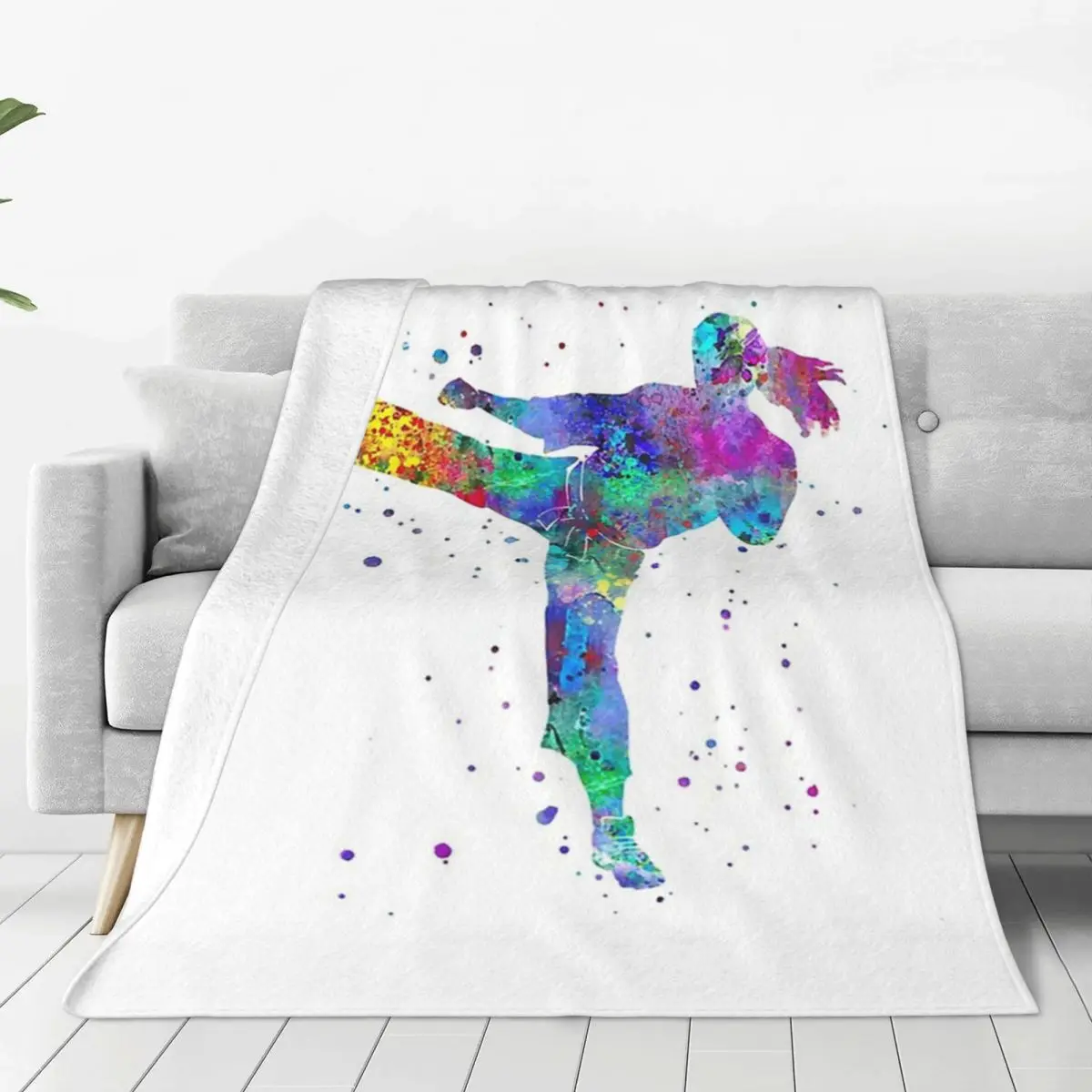 Karate Fighter Girl Blankets Fleece Lightweight Sofa Throw Blankets For Home Bedroom Travel Throws Bedspread Quilt