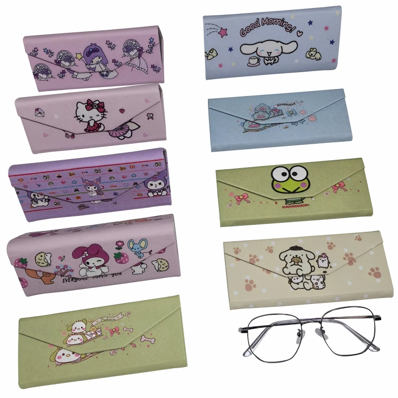 Sanrio Hello Kitty keroppi Hangyodon Folding Glasses Storage Box Student Cute Girl Creative Personality Portable Sun Glasse Case