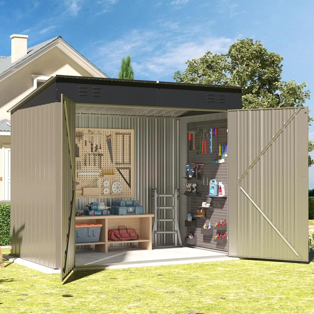 

Outdoor Metal Shed, 6x4 FT Metal Shed with Slopping Roof and Lockable Doors, Waterproof Outdoor Tool Storage, Customized