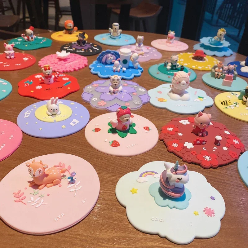 

Food-grade Silicone Cup Cover Drinking Cute Cartoon Dustproof Universal Cup Cover Coffee Cup Cover